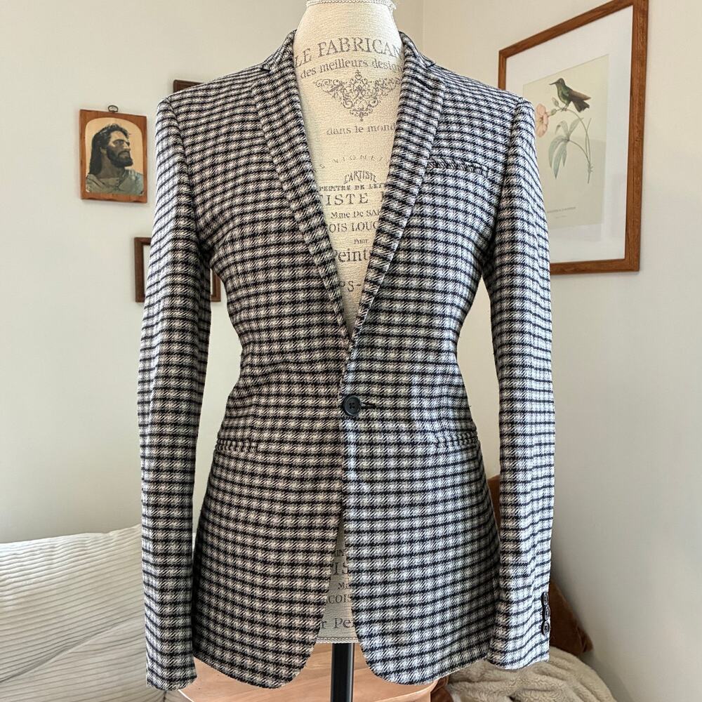 ASOS Plaid Houndstooth Wool Hourglass Blazer Office Work Academia Size XS